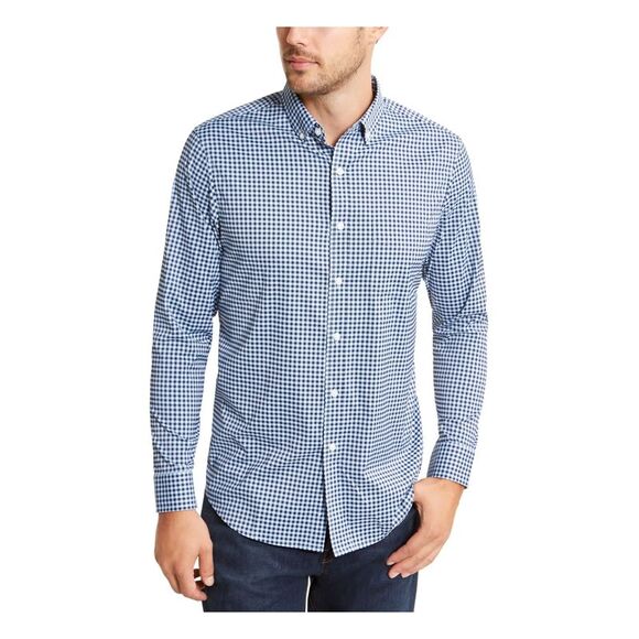 CLUBROOM Mens Navy Check Collared Classic Fit Dress Shirt XXL - Picture 1 of 1